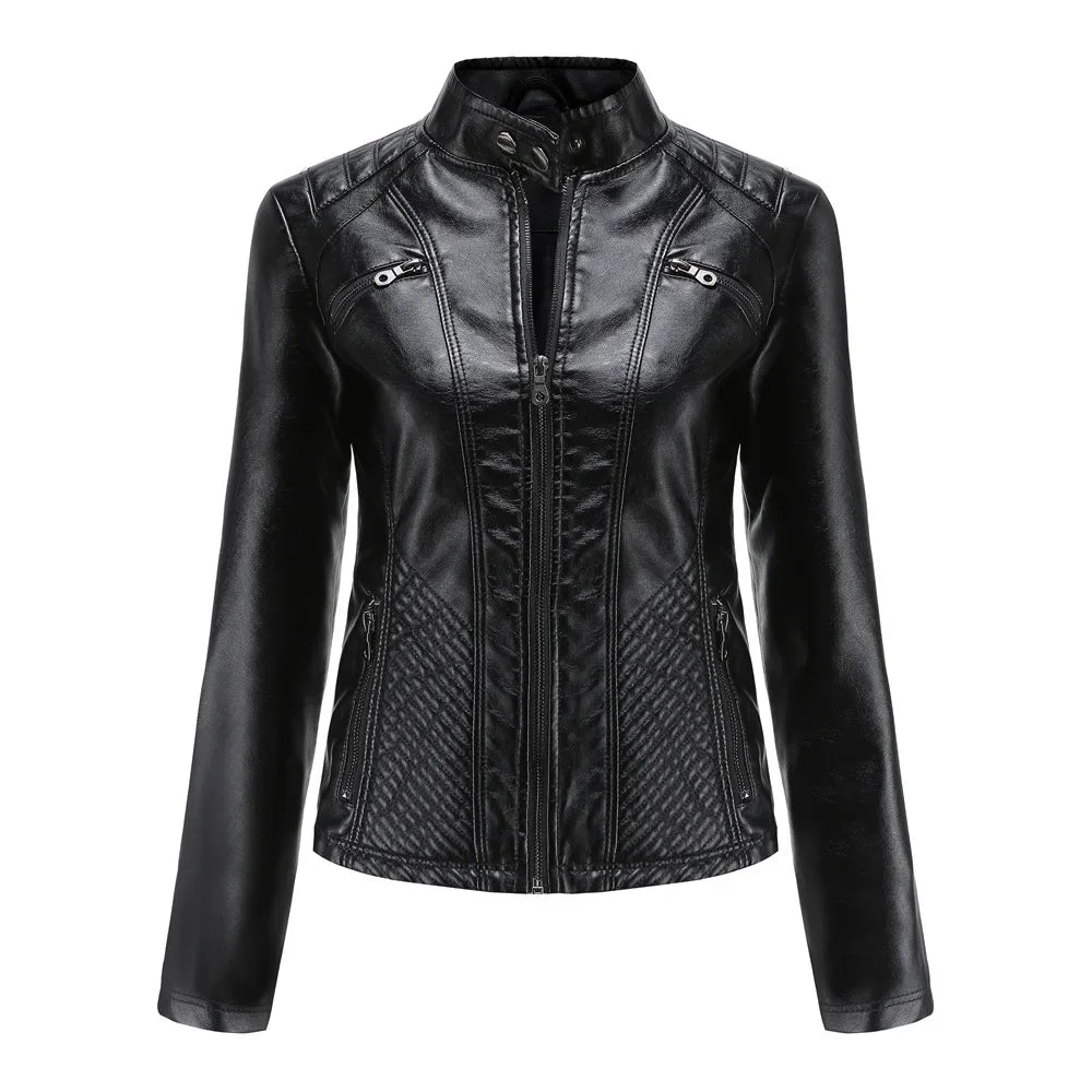 Women's Zipper PU Leather Motorcycle Jacket