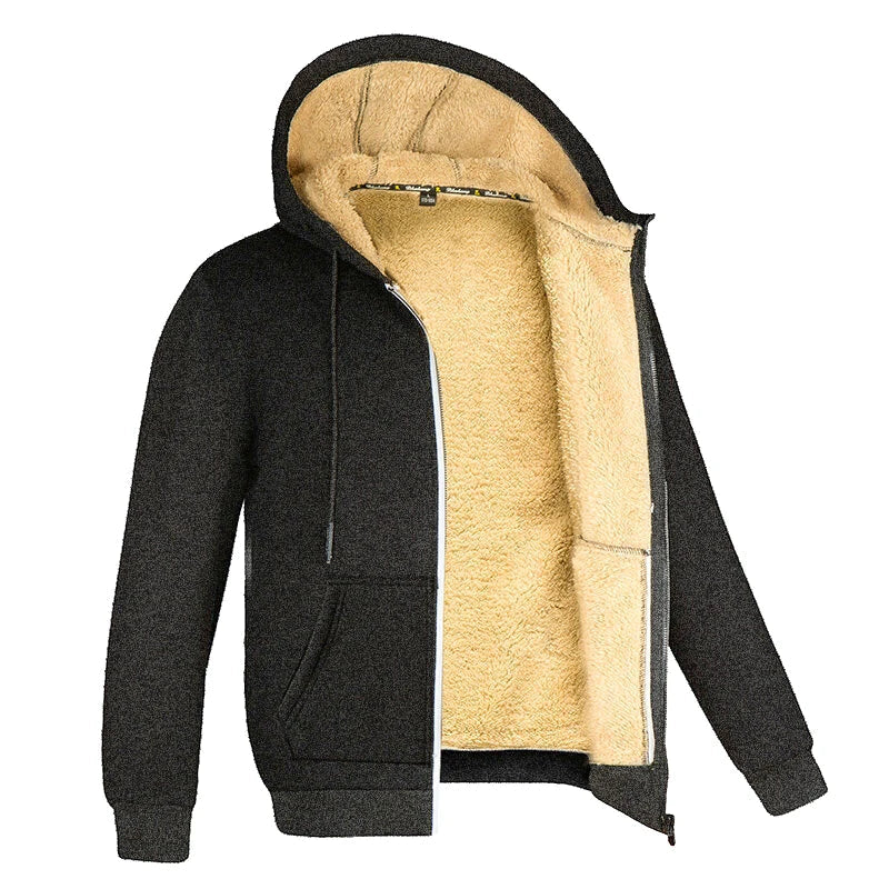 Men’s Winter Fleece Zipper Hoodie – Warm, Windproof, Heavyweight Jacket for Casual Sports and Everyday Wear