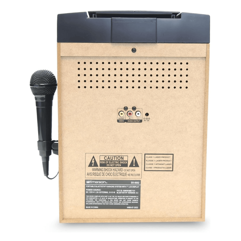 Emerson Portable Bluetooth Karaoke System with 7" LCD Display and Mic Input