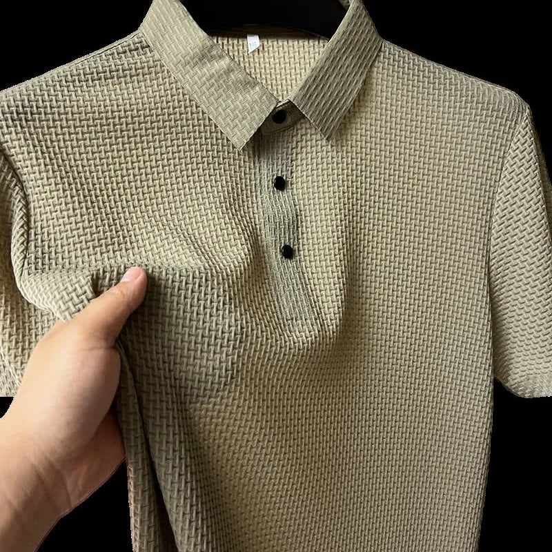 New Men's Lop-up Hollow Short-sleeved Polo  Breathable Business Fashion