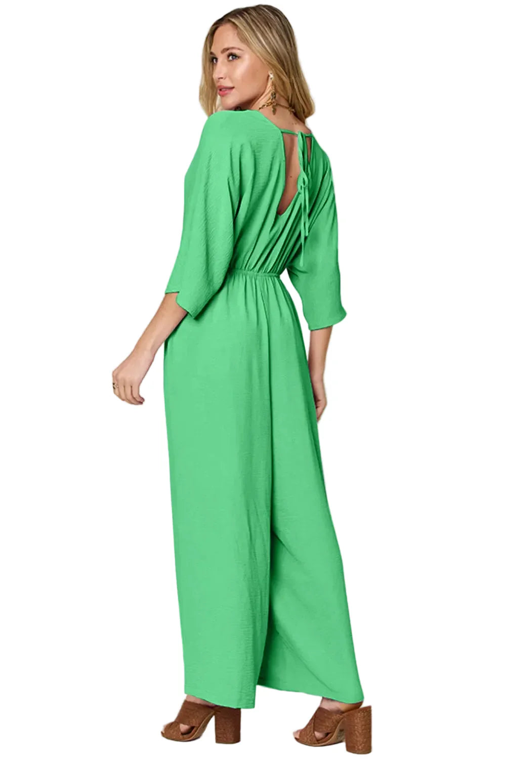 Garden Naked Womens Jumpsuit Elegant Kimono-Sleeve Jumpsuit With Pockets Royal Blue Soft Crepe Fabric Wide