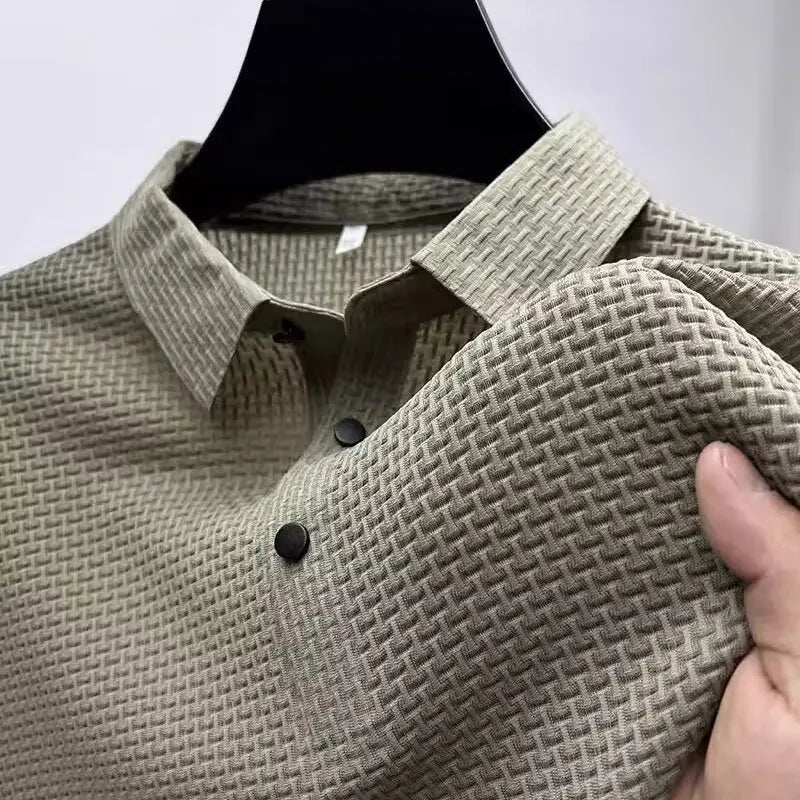 New Men's Lop-up Hollow Short-sleeved Polo  Breathable Business Fashion