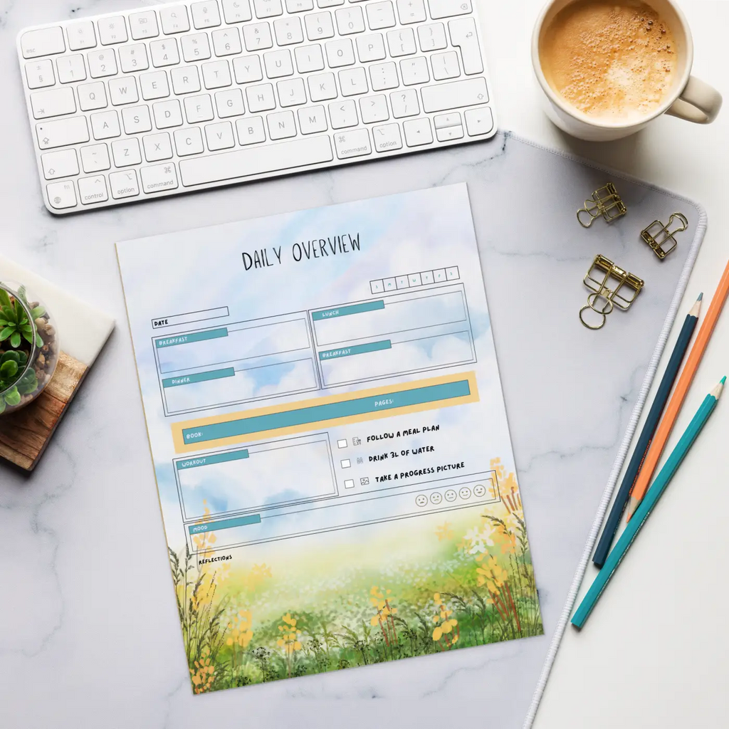 Vibrant Meadow Flowers Daily Overview Notepad - DipaliZ