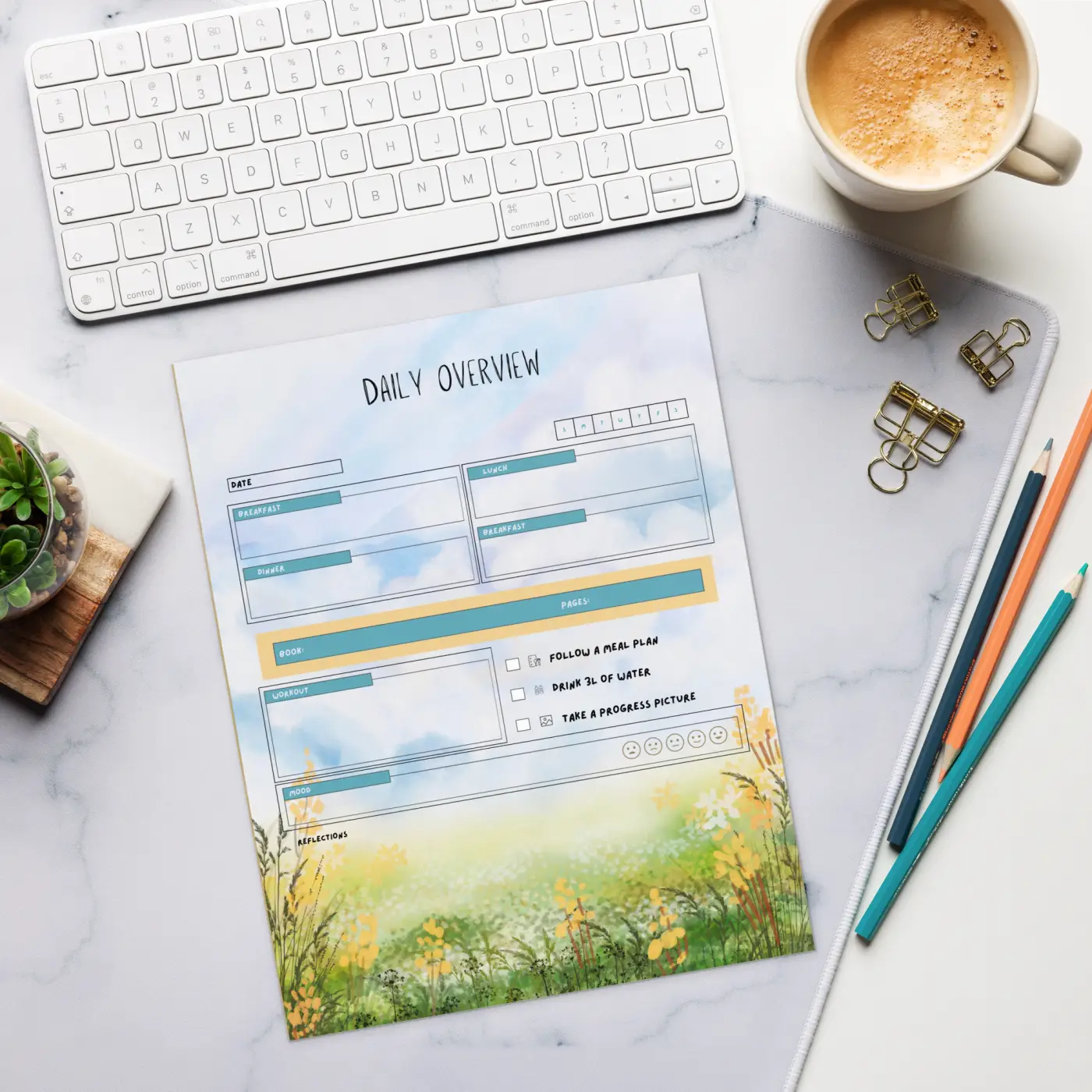 Vibrant Meadow Flowers Daily Overview Notepad - DipaliZ