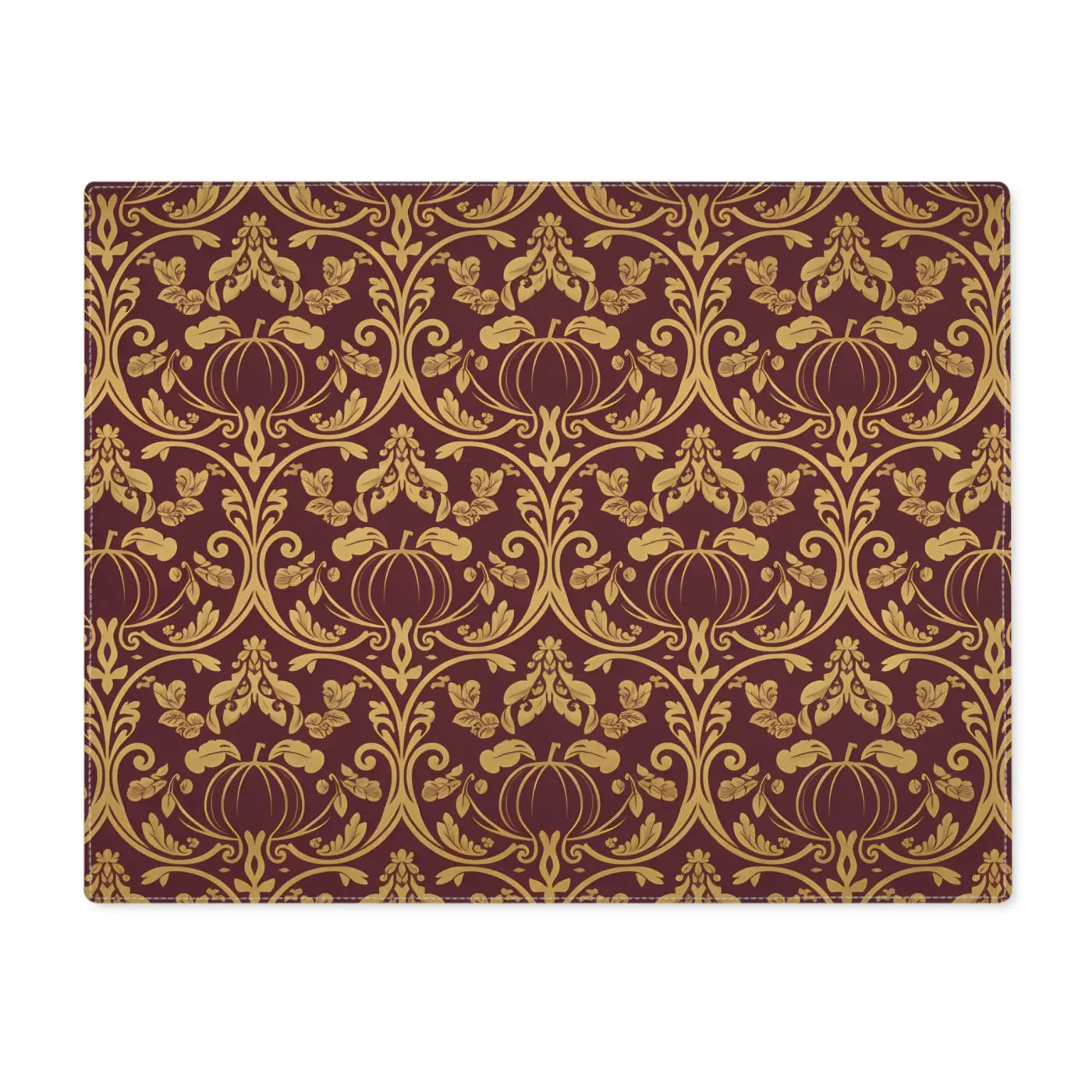Damask Cotton Twill Placemats - Deep Burgundy Hemmed Edges - DipaliZ