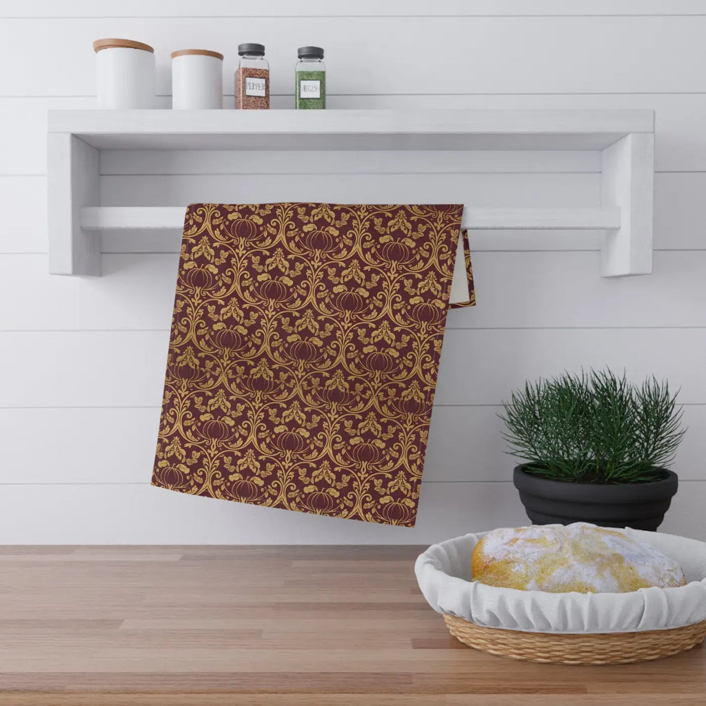 Vintage Damask Charm Tea Towel - Auburn Gold Lightweight - DipaliZ