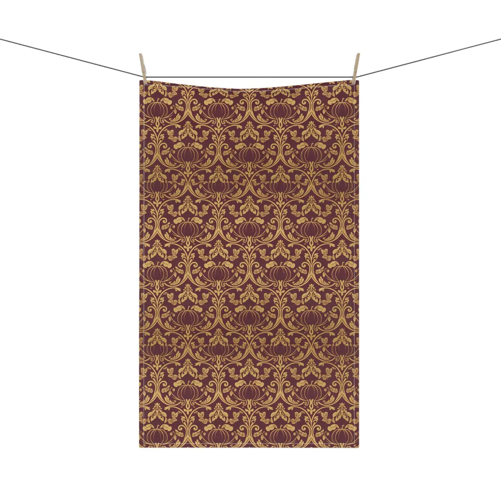 Vintage Damask Charm Tea Towel - Auburn Gold Lightweight - DipaliZ
