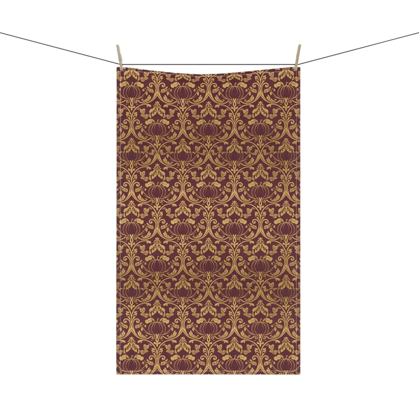 Vintage Damask Charm Tea Towel - Auburn Gold Lightweight - DipaliZ