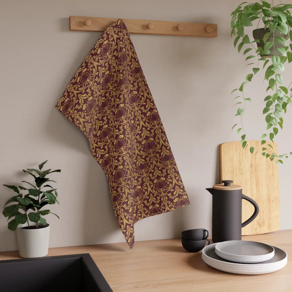 Vintage Damask Charm Tea Towel - Auburn Gold Lightweight - DipaliZ