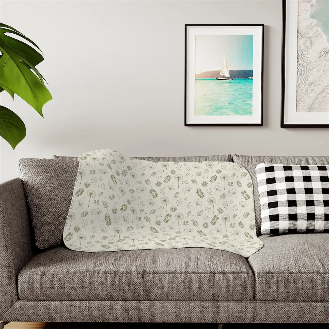 Snuggly Sherpa Blanket - Dandelion Print Fluffy Comfort - DipaliZ