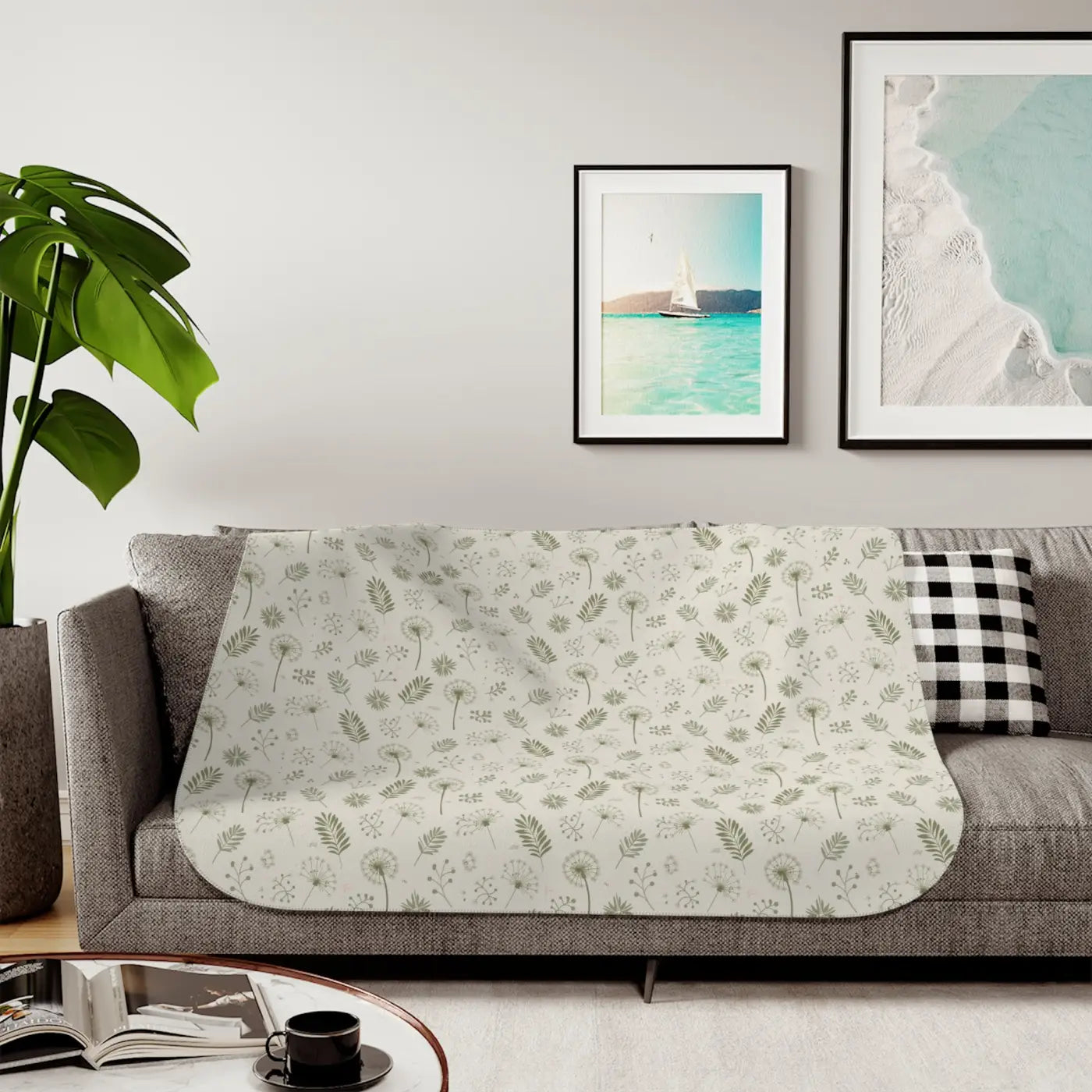 Snuggly Sherpa Blanket - Dandelion Print Fluffy Comfort - DipaliZ