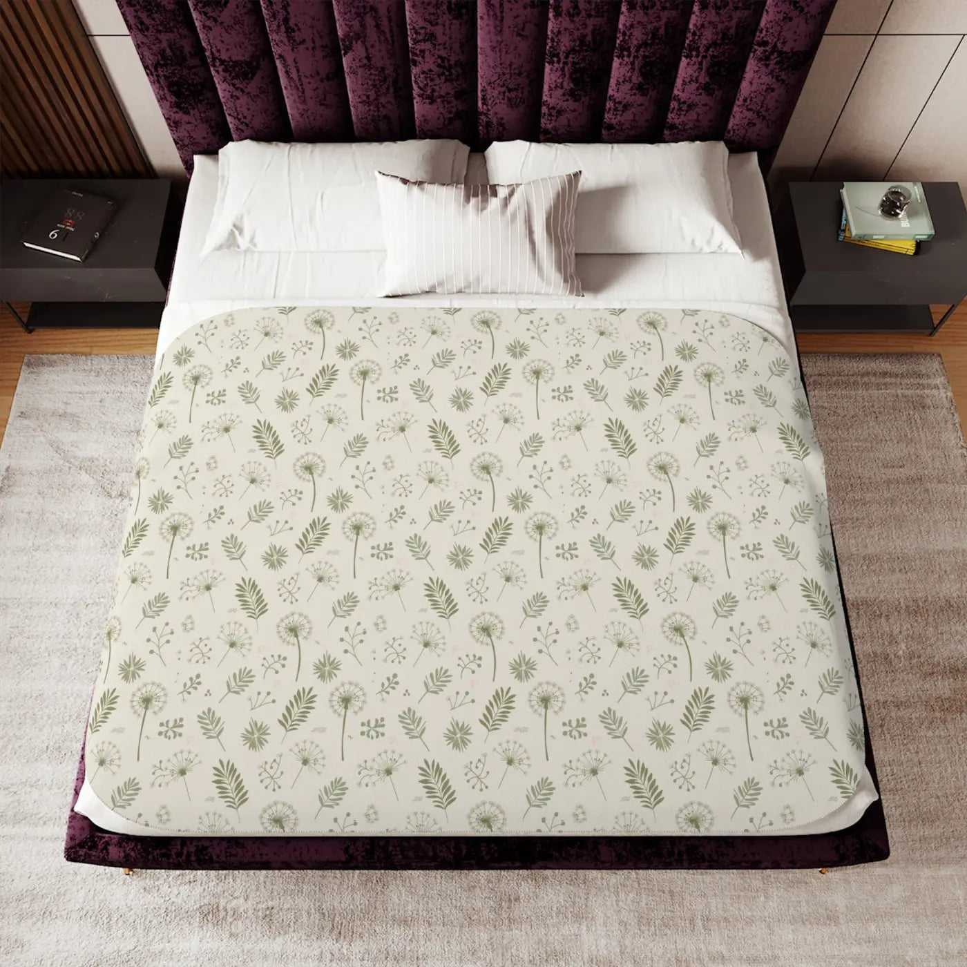 Snuggly Sherpa Blanket - Dandelion Print Fluffy Comfort - DipaliZ