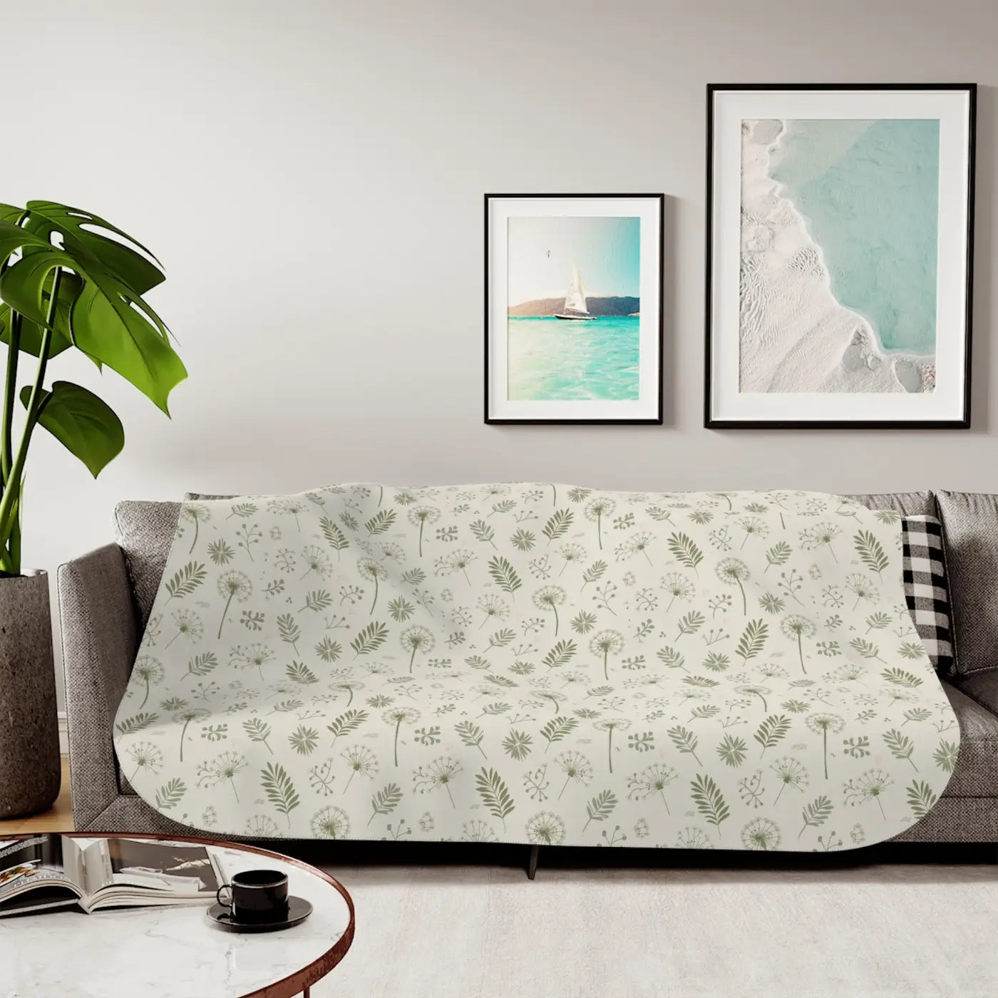 Snuggly Sherpa Blanket - Dandelion Print Fluffy Comfort - DipaliZ