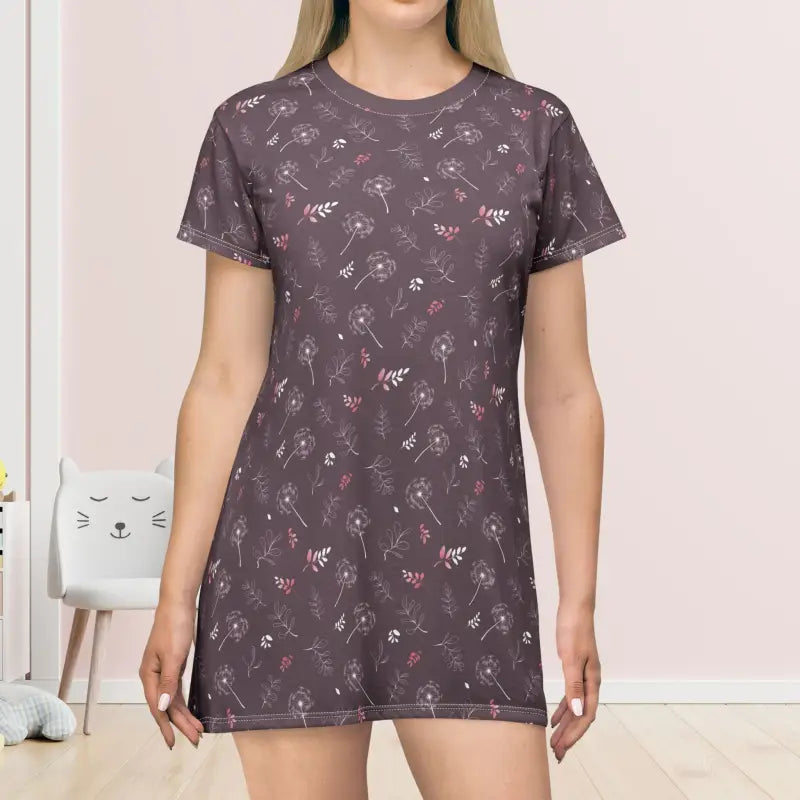 Dandelions on Mauve T-Shirt Dress - Comfort Fit - DipaliZ