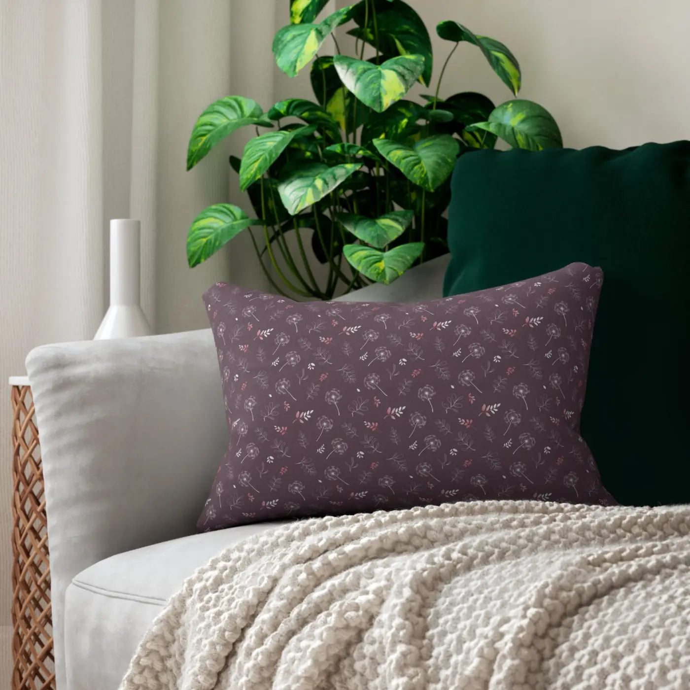 Mauve Spun Polyester Lumbar Pillow - Dandelion Glam Design - DipaliZ