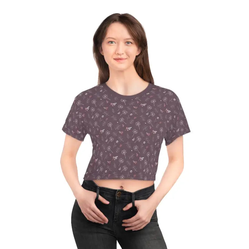 Dandelions Crop Top - Mauve AOP Silky Soft Polyester - DipaliZ