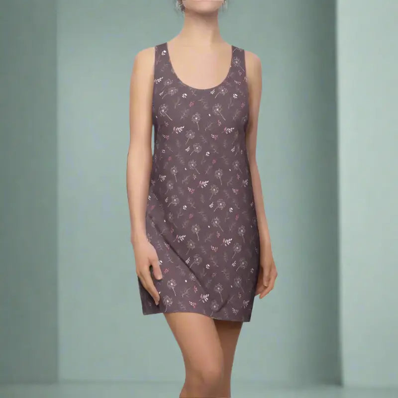 Mauve Racerback Dress - Dandelion Print Comfort - DipaliZ