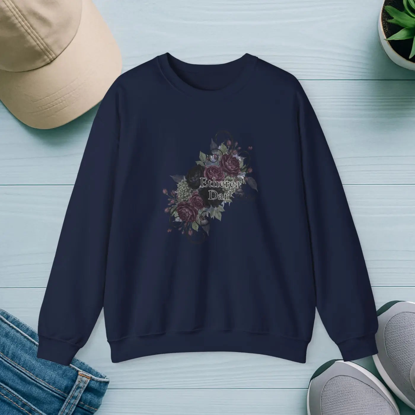 Dark Floral Sweatshirt - Moody Botanical Design - DipaliZ