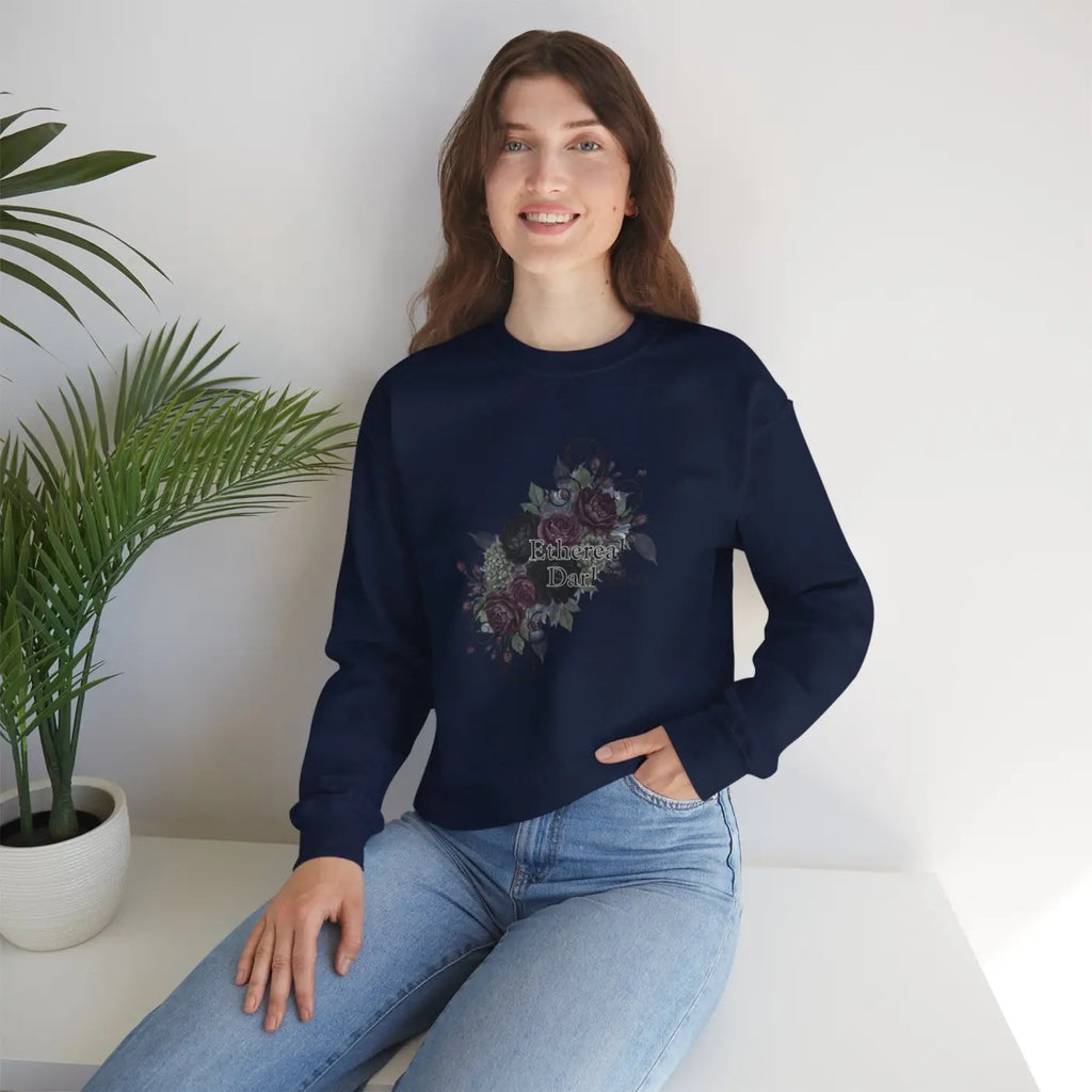 Dark Floral Sweatshirt - Moody Botanical Design - DipaliZ