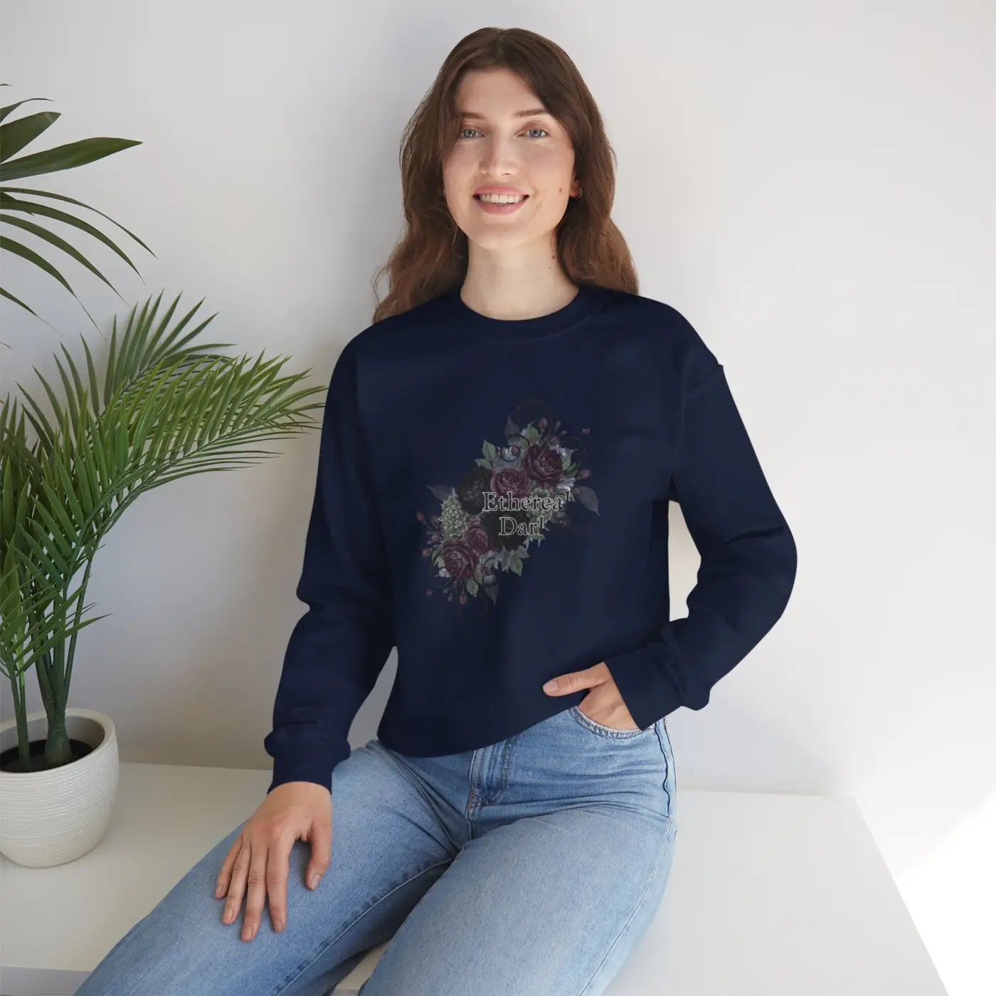 Dark Floral Sweatshirt - Moody Botanical Design - DipaliZ