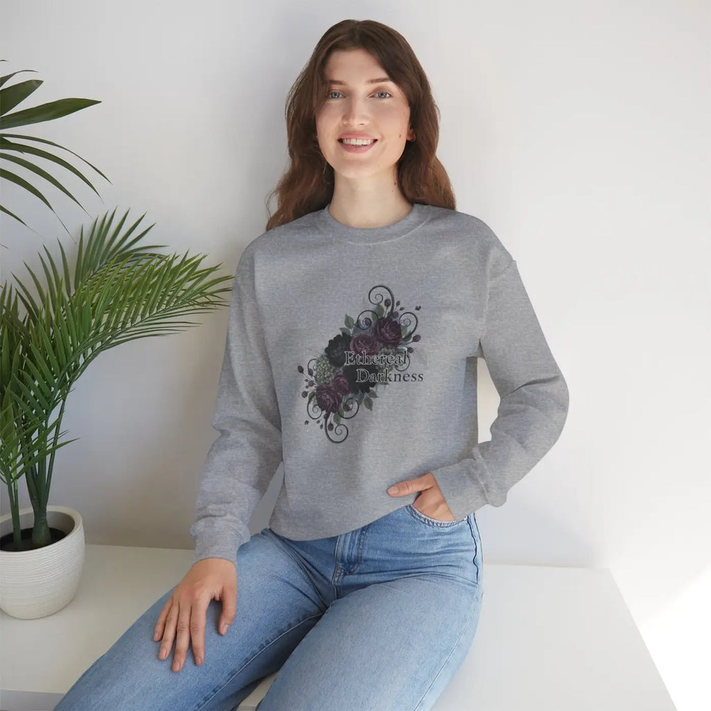 Dark Floral Sweatshirt - Moody Botanical Design - DipaliZ