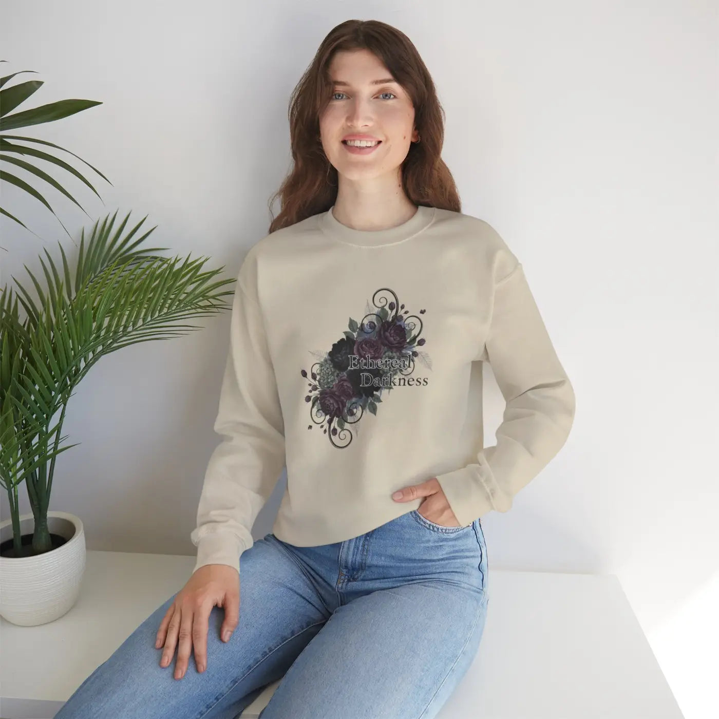 Dark Floral Sweatshirt - Moody Botanical Design - DipaliZ