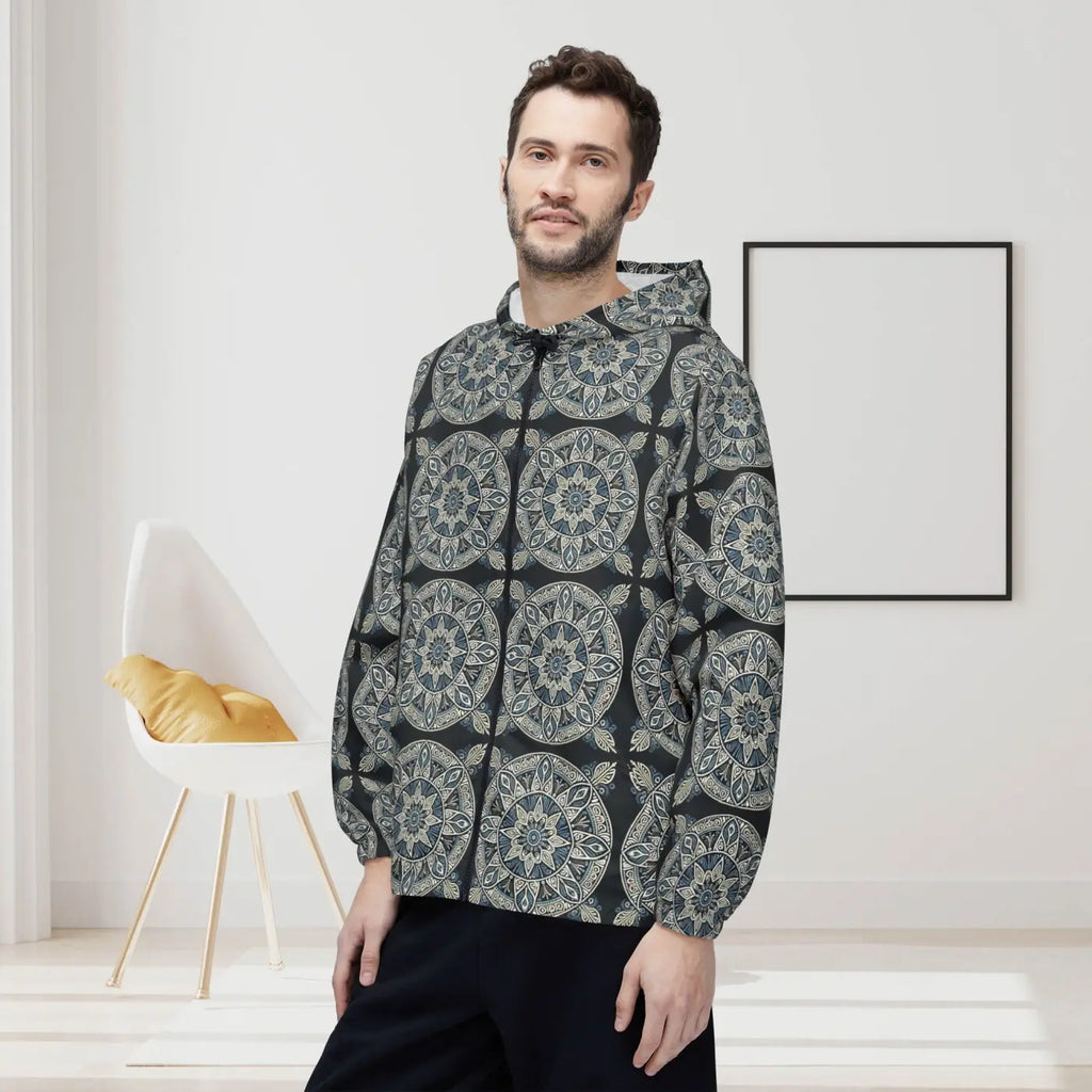 Unisex Windbreaker Jacket - Dark Geometric Sleek Design - DipaliZ