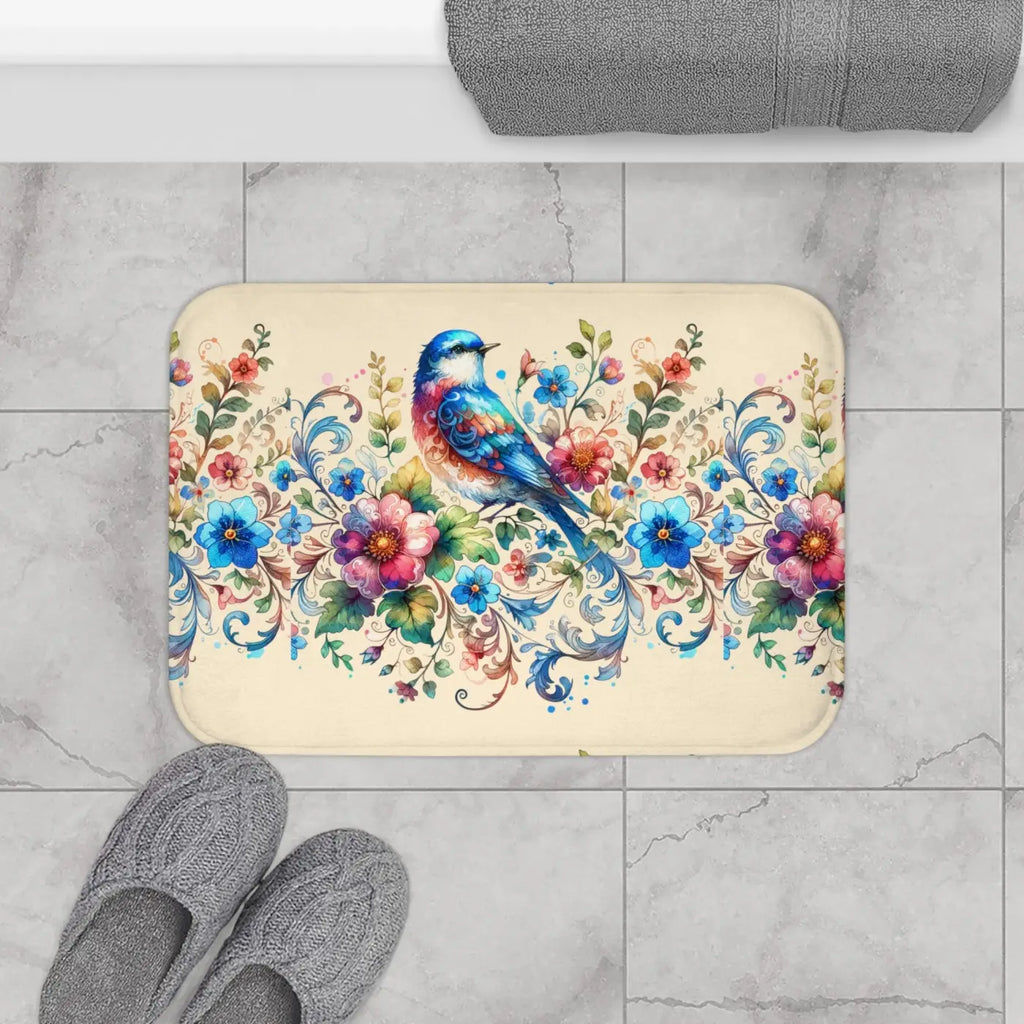 Moisture Absorbing Bath Mat - Bird and Flowers Design - DipaliZ