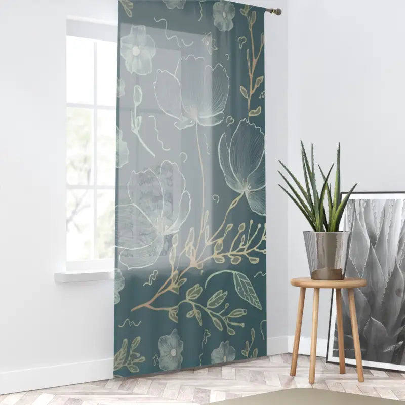Teal Flower Power Window Curtain - Artistic Home Decor - DipaliZ