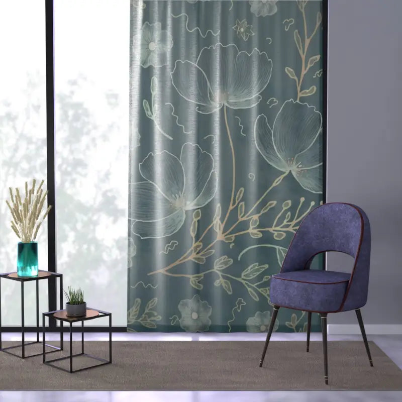 Teal Flower Power Window Curtain - Artistic Home Decor - DipaliZ