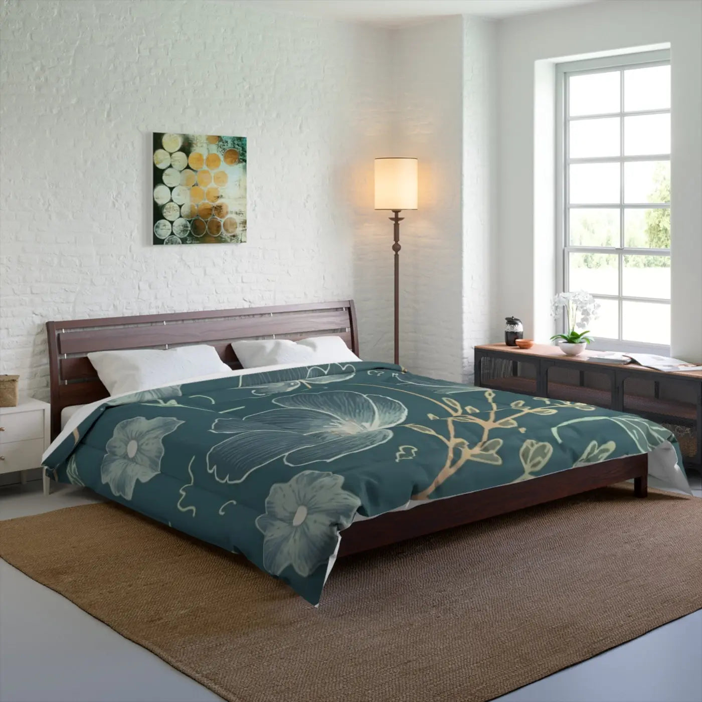 Teal Comforter - Delicate Flowers for Cold Days - DipaliZ