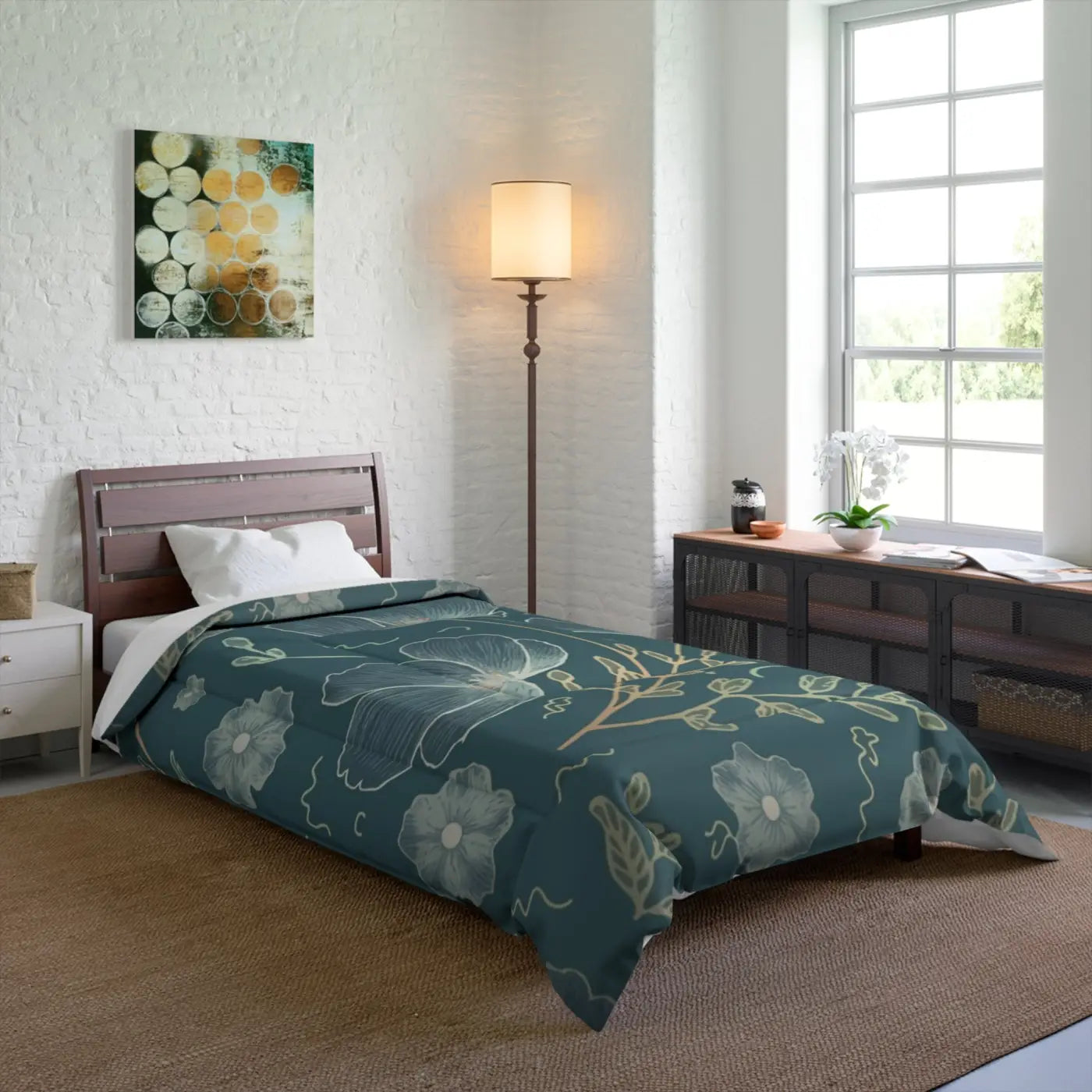 Teal Comforter - Delicate Flowers for Cold Days - DipaliZ