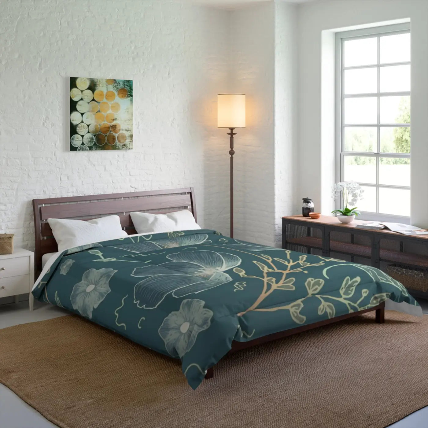 Teal Comforter - Delicate Flowers for Cold Days - DipaliZ
