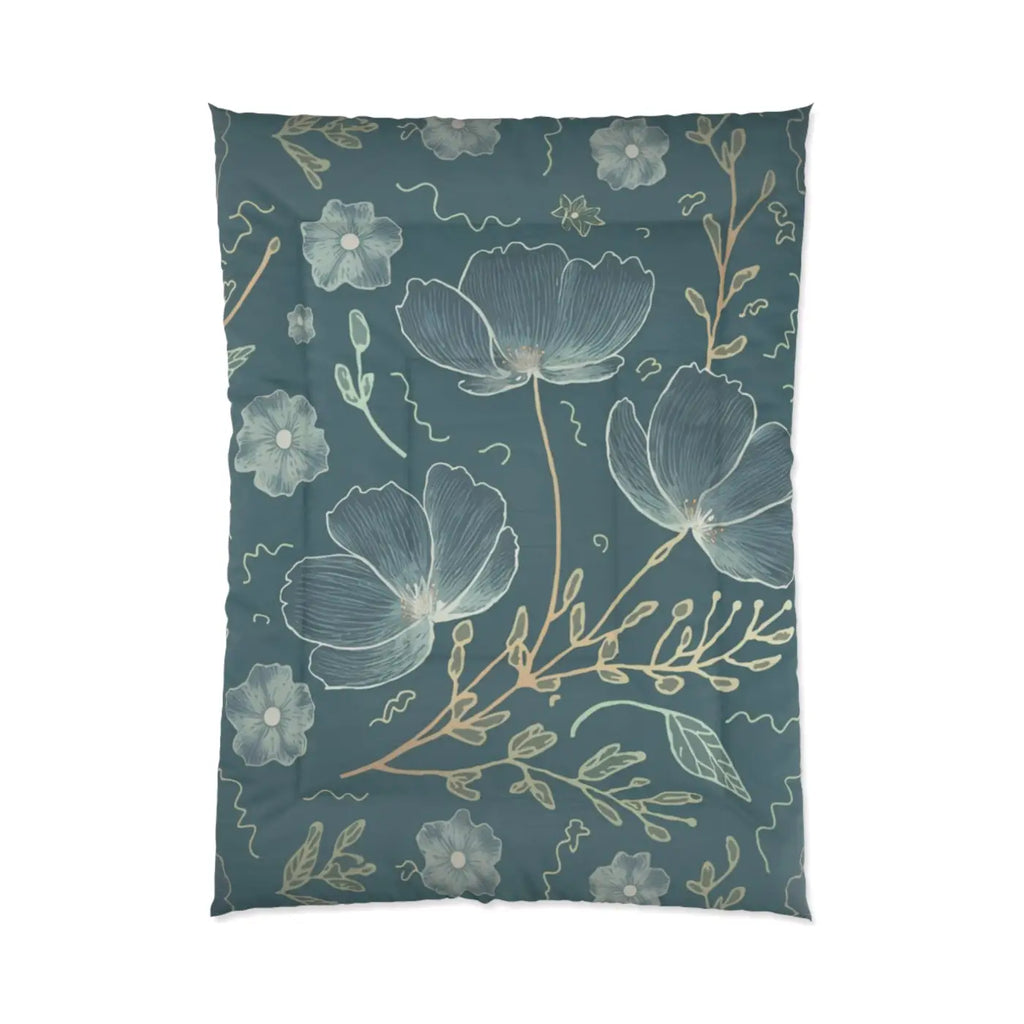 Teal Comforter - Delicate Flowers for Cold Days - DipaliZ