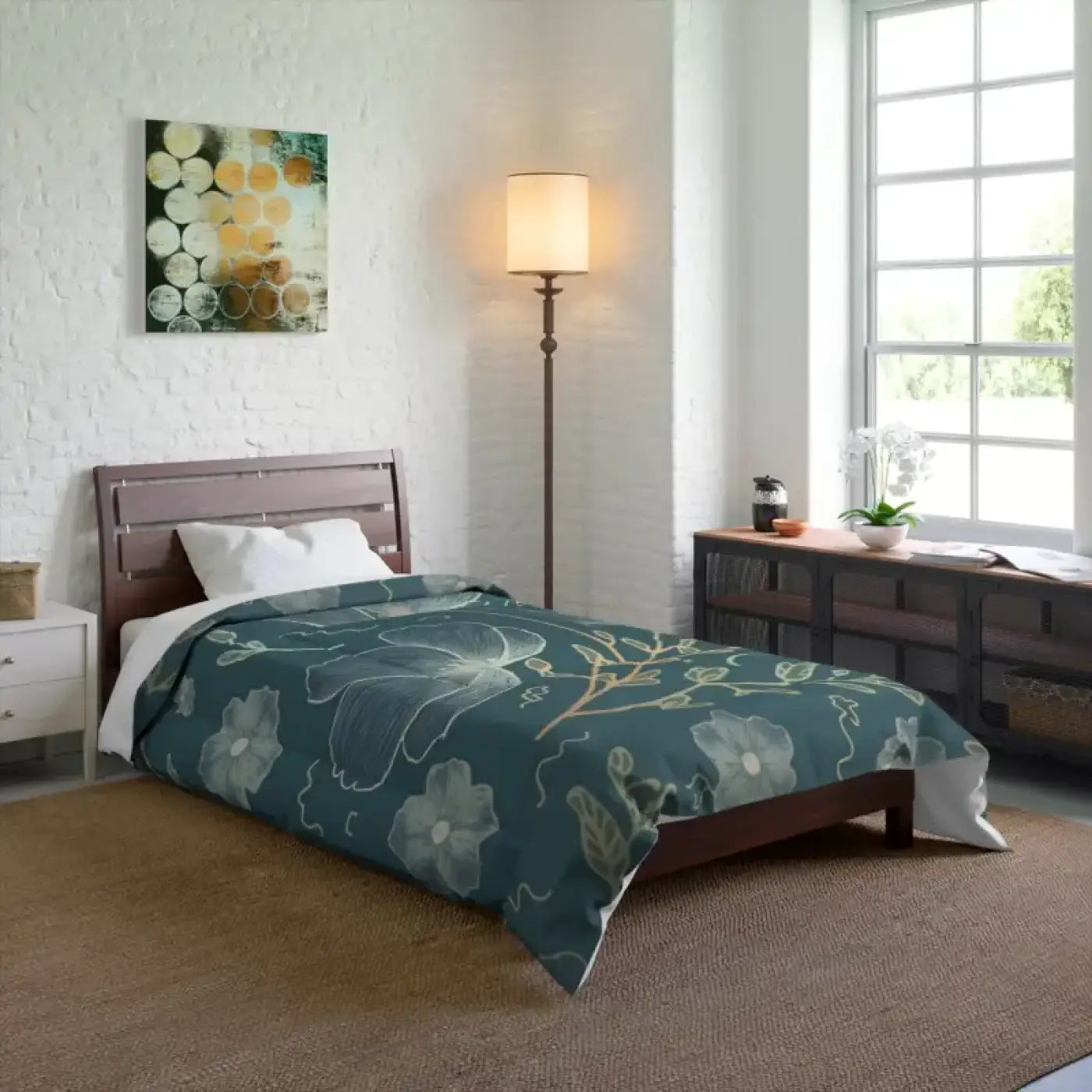 Teal Comforter - Delicate Flowers for Cold Days - DipaliZ
