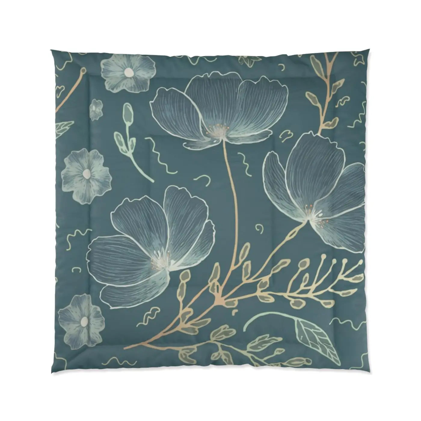 Teal Comforter - Delicate Flowers for Cold Days - DipaliZ