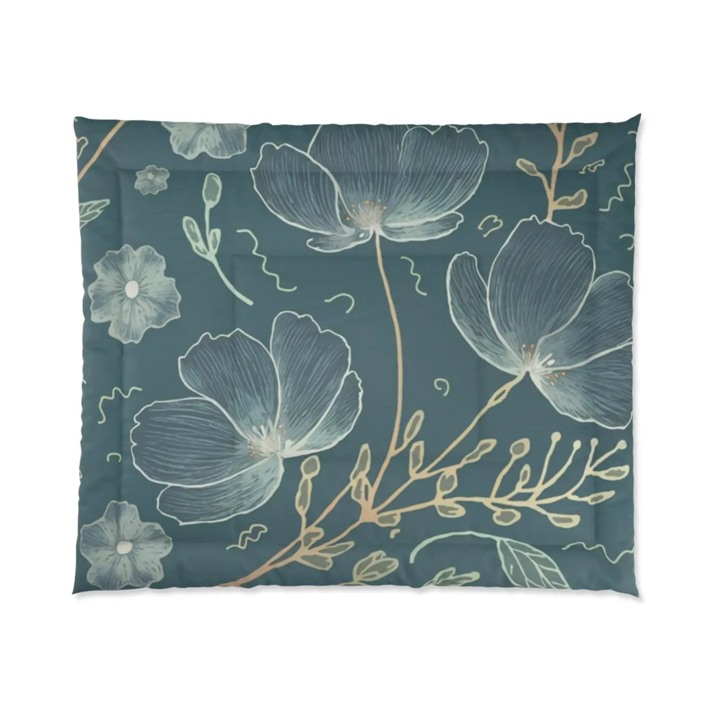 Teal Comforter - Delicate Flowers for Cold Days - DipaliZ
