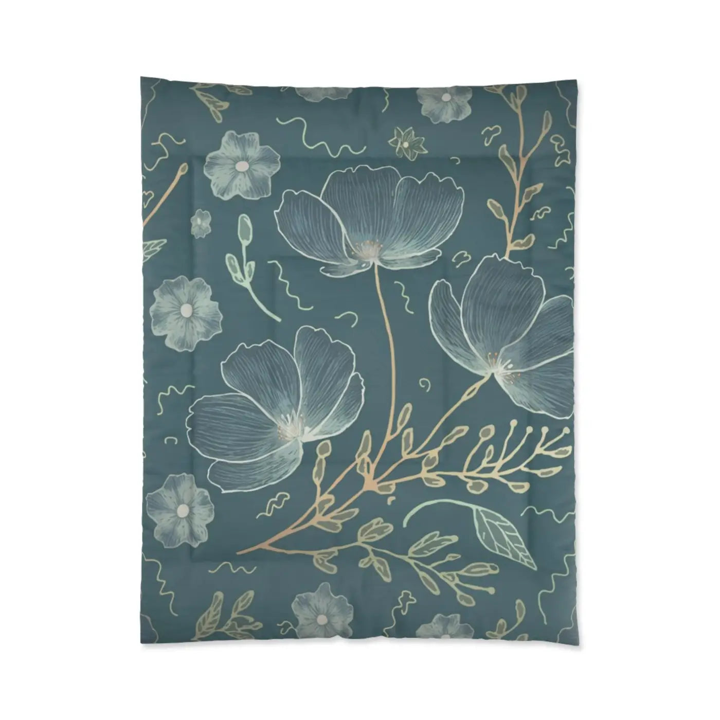 Teal Comforter - Delicate Flowers for Cold Days - DipaliZ
