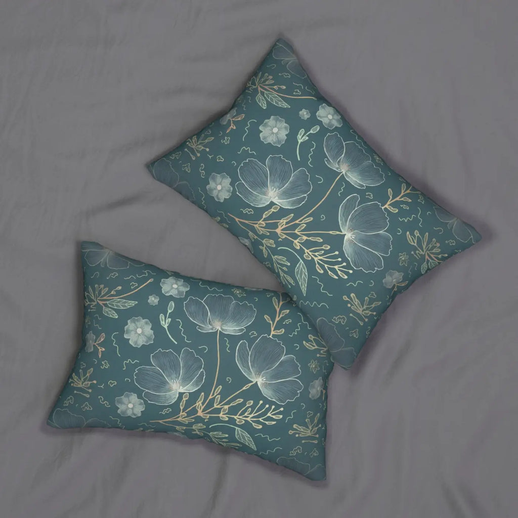 Floral Elegance Lumbar Pillow - Teal Polyester Design - DipaliZ