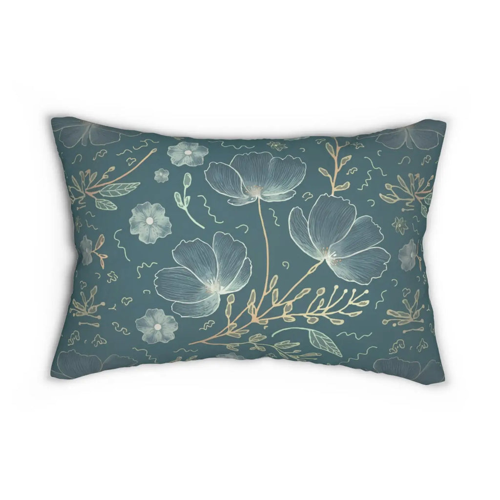Floral Elegance Lumbar Pillow - Teal Polyester Design - DipaliZ