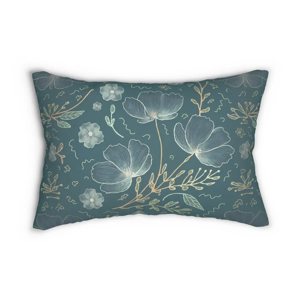 Floral Elegance Lumbar Pillow - Teal Polyester Design - DipaliZ