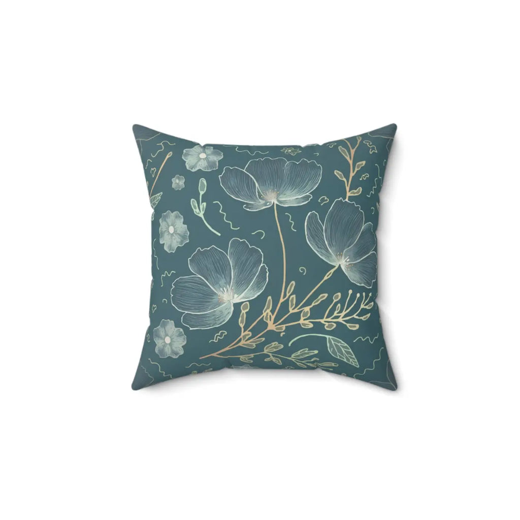 Blooming Beauty Teal Pillow - Floral Spun Polyester - DipaliZ