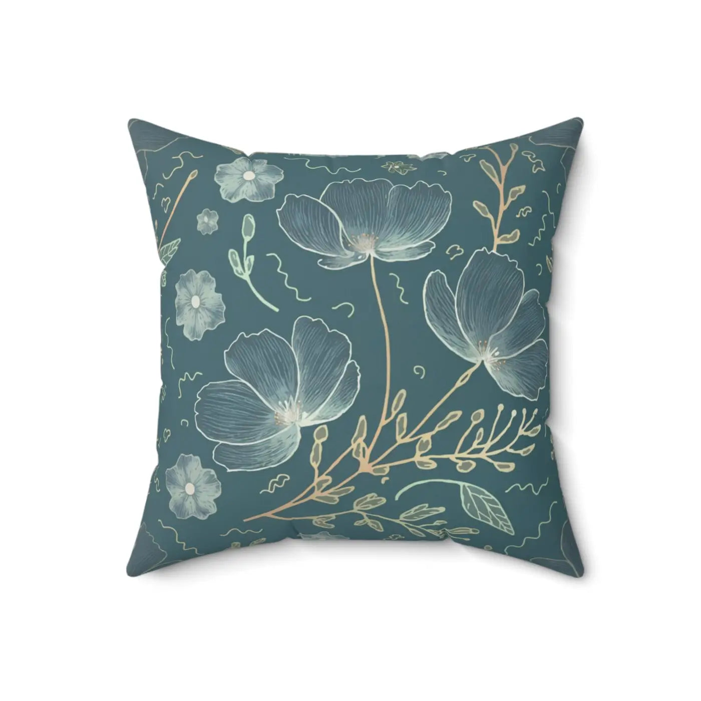 Blooming Beauty Teal Pillow - Floral Spun Polyester - DipaliZ