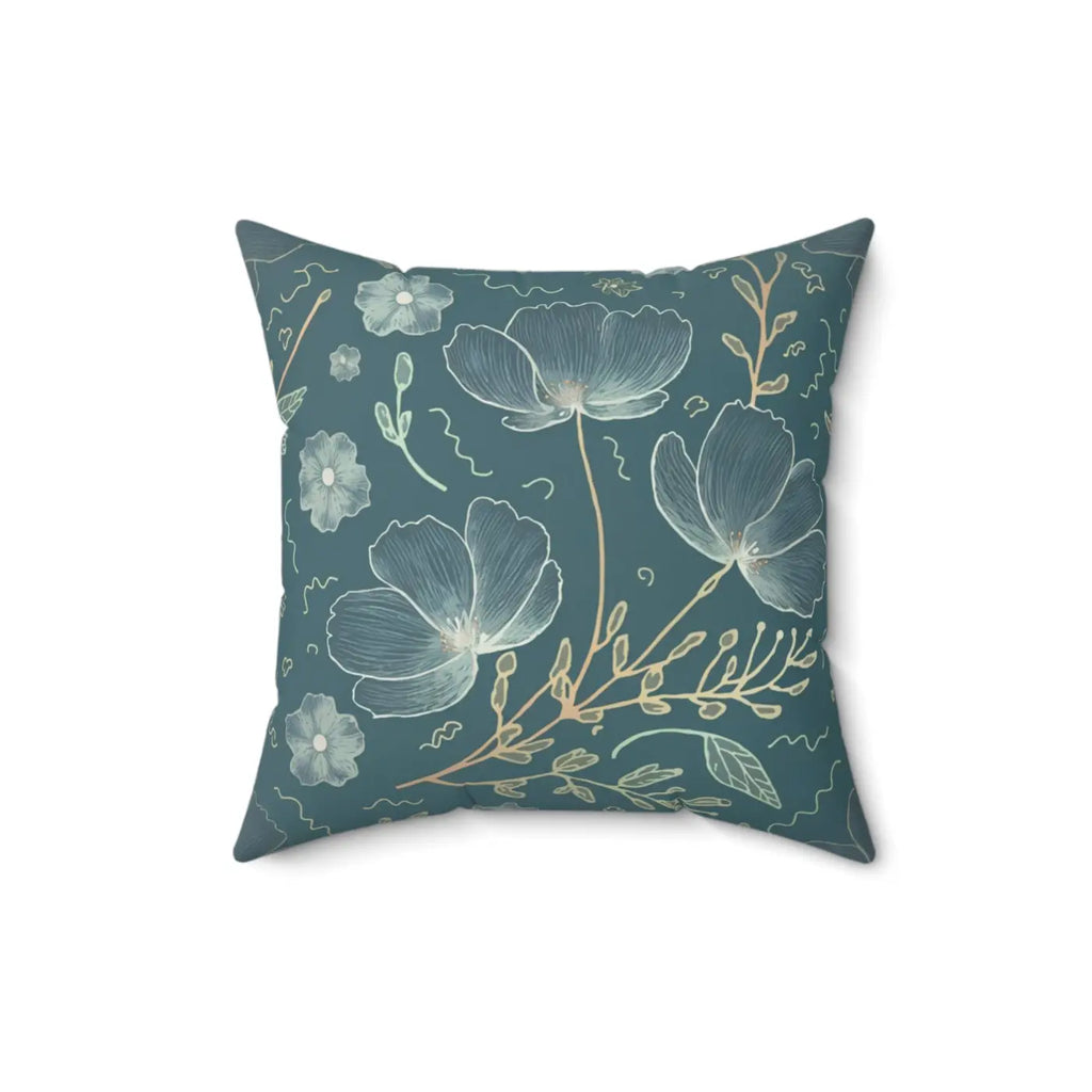 Blooming Beauty Teal Pillow - Floral Spun Polyester - DipaliZ