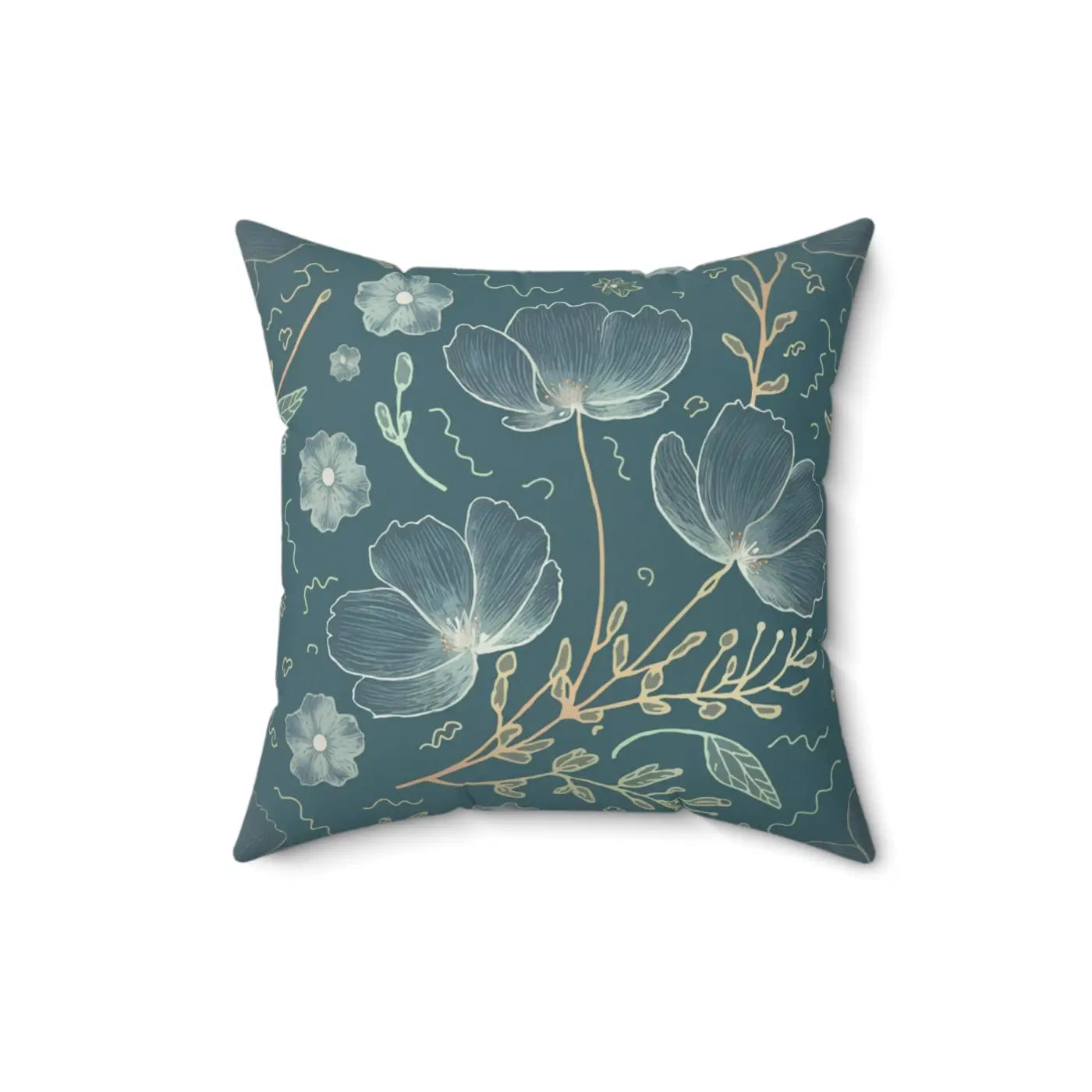 Blooming Beauty Teal Pillow - Floral Spun Polyester - DipaliZ