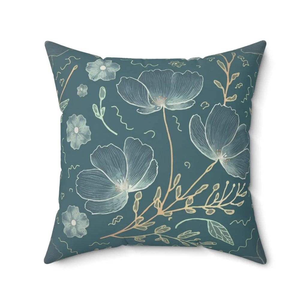 Blooming Beauty Teal Pillow - Floral Spun Polyester - DipaliZ