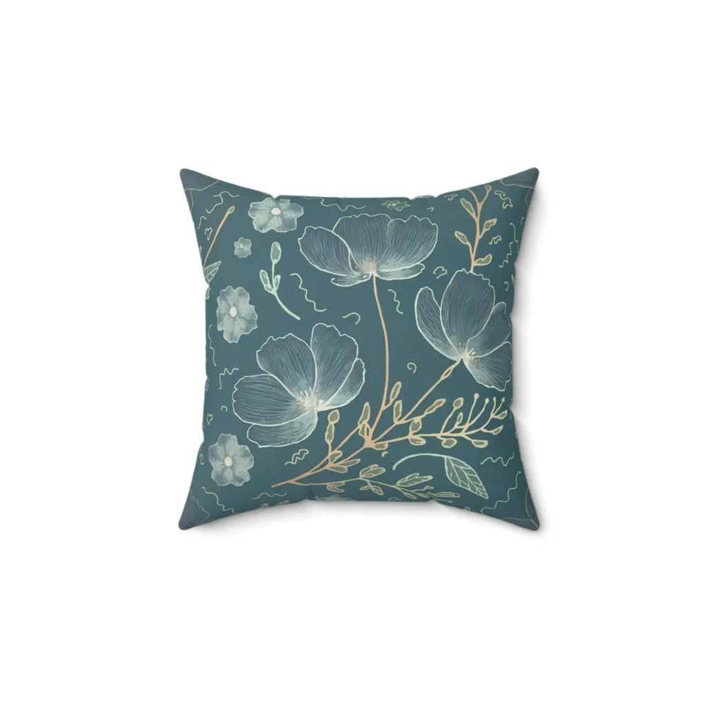 Blooming Beauty Teal Pillow - Floral Spun Polyester - DipaliZ