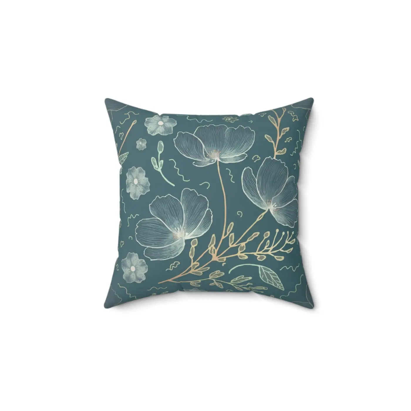 Blooming Beauty Teal Pillow - Floral Spun Polyester - DipaliZ