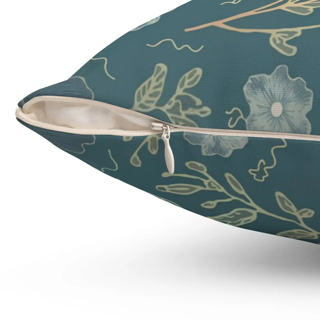 Blooming Beauty Teal Pillow - Floral Spun Polyester - DipaliZ