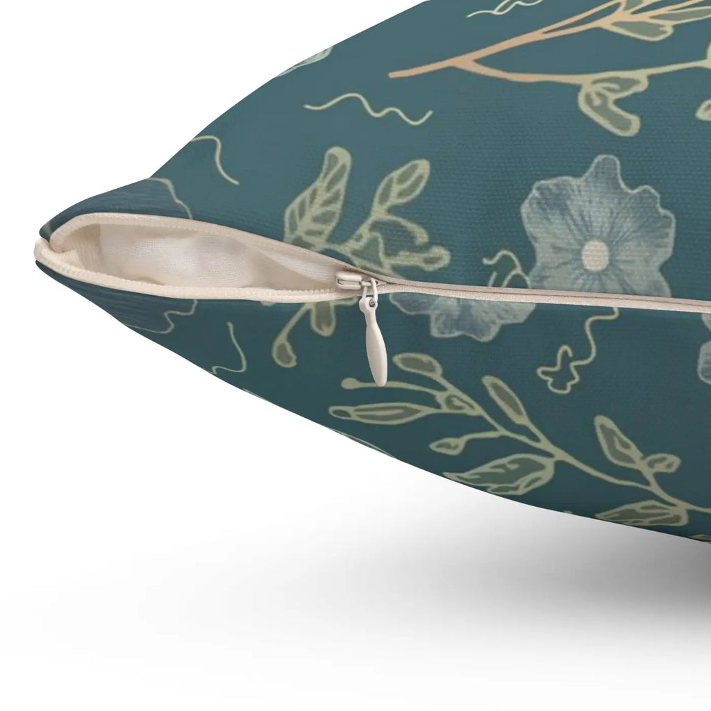 Blooming Beauty Teal Pillow - Floral Spun Polyester - DipaliZ
